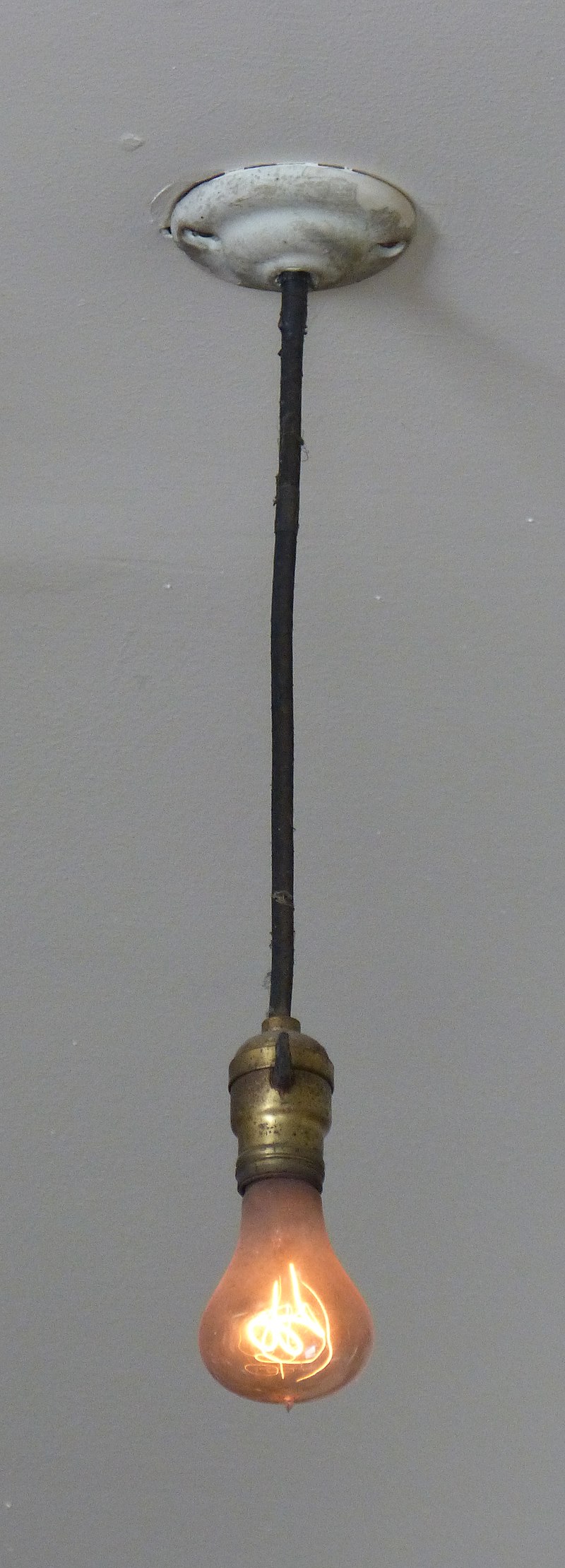 A photo of the pendant light at Fire Station #6 in which the bulb is installed.
